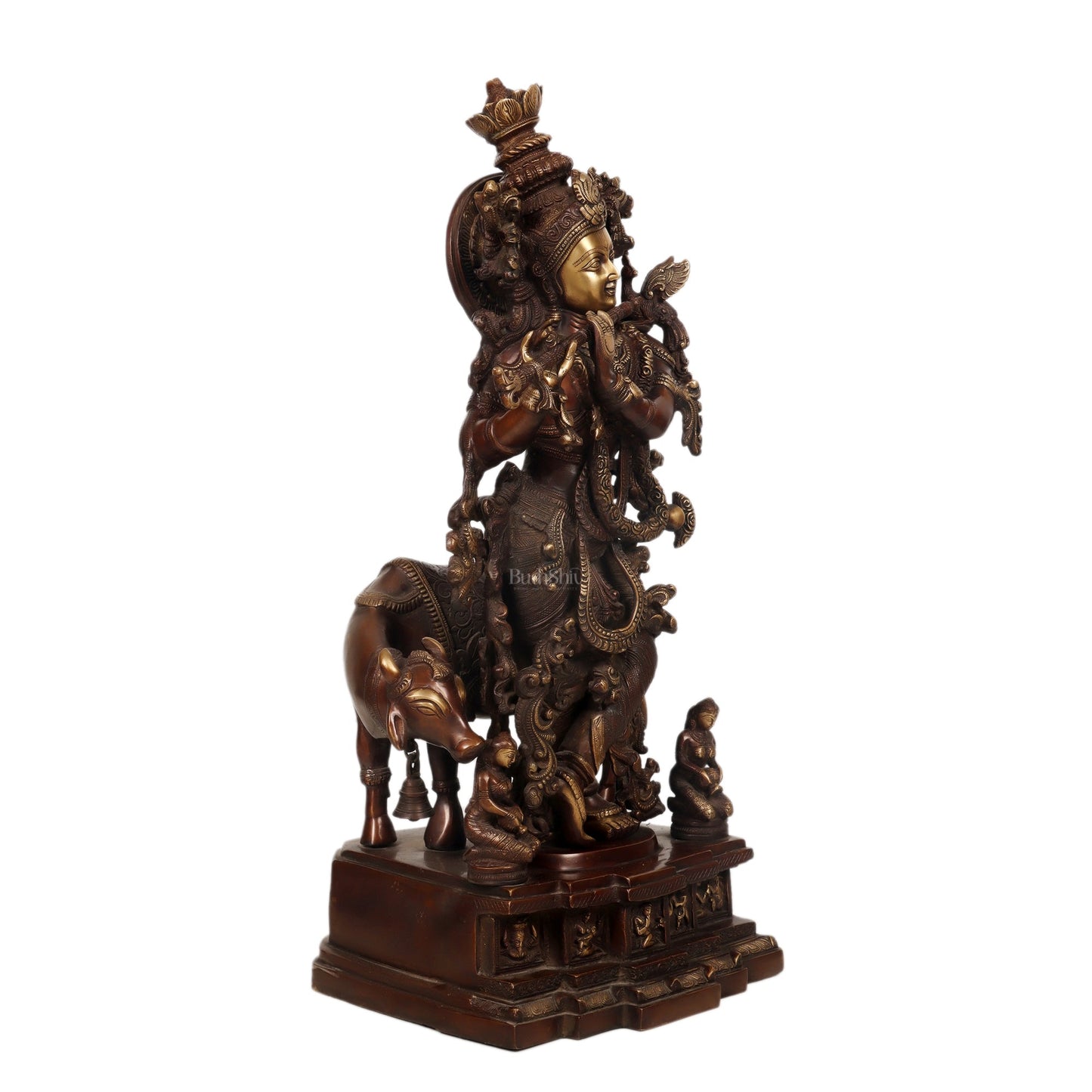 Krishna Brass Idol Divine Flute Playing Krishna 29 inch - Budhshiv.com