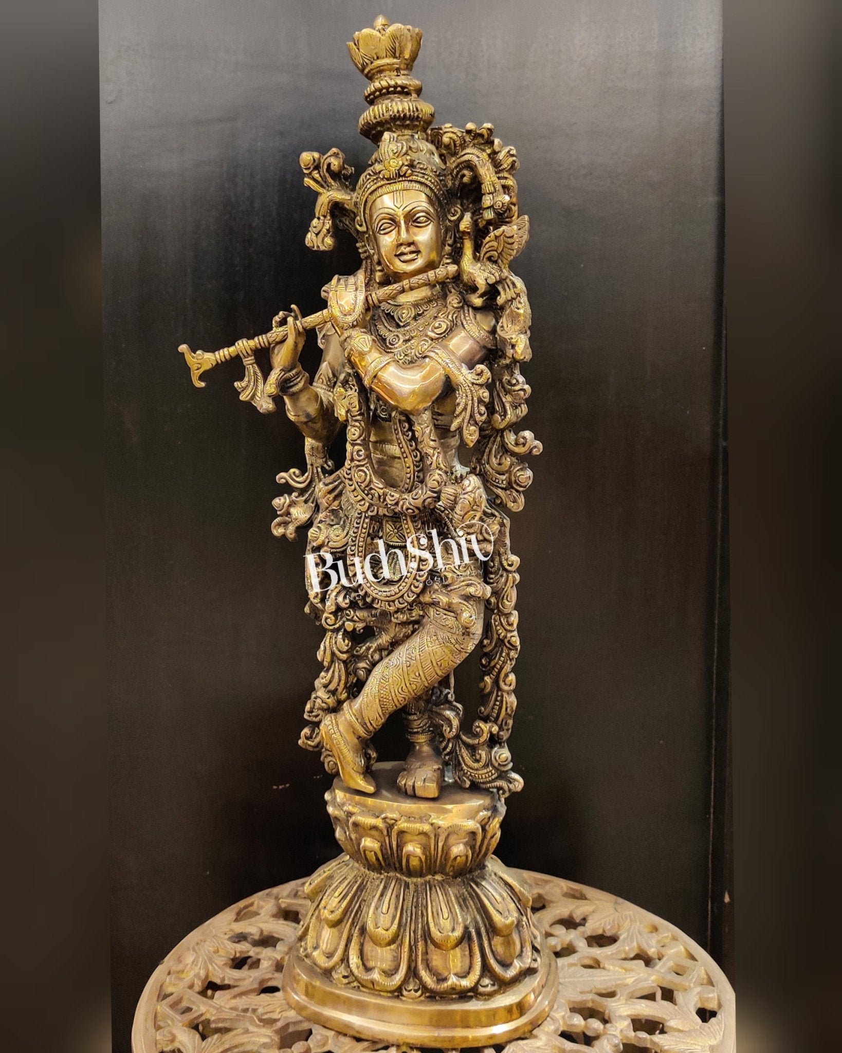 Krishna Brass Statue 25 inch - Budhshiv.com