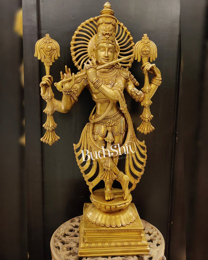 Krishna Charbhuja ( 4 arms ) Statue in Superfine Brass 31 inch - Budhshiv.com