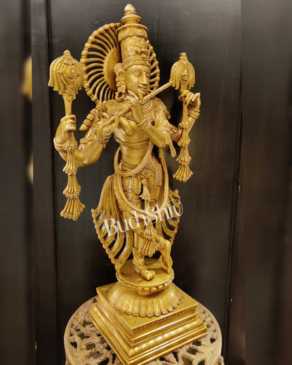 Krishna Charbhuja ( 4 arms ) Statue in Superfine Brass 31 inch - Budhshiv.com