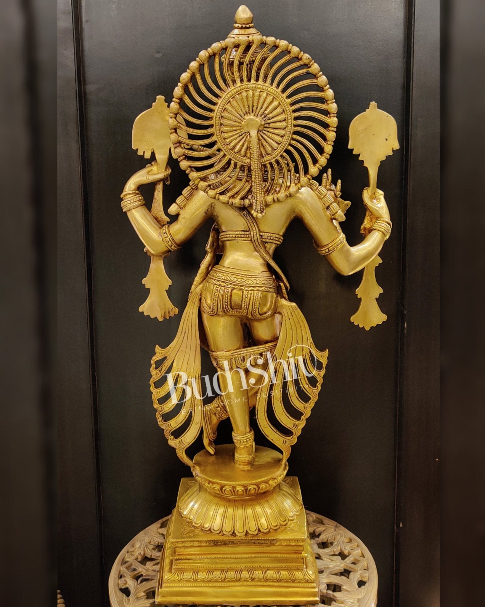 Krishna Charbhuja ( 4 arms ) Statue in Superfine Brass 31 inch - Budhshiv.com
