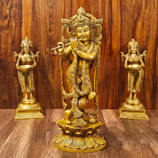 Krishna Handcrafted in Superfine Brass statue 20" - Budhshiv.com