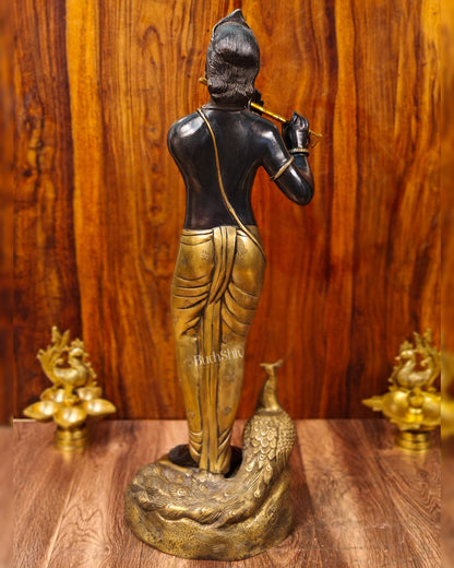 Krishna Murlidhar Brass Idol | Height 29 Inches | Black and Gold Finish - Budhshiv.com