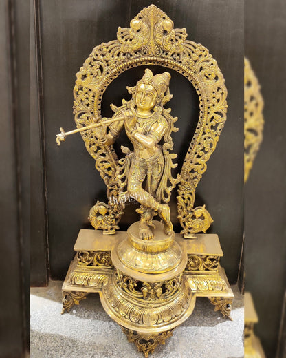 Krishna Murlidhar Brass Idol on big platform with Prabhavali 30 " - Budhshiv.com