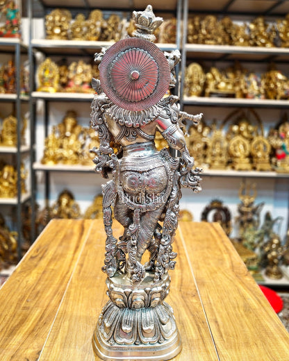 Krishna Statue - Superfine Brass - Silver plating 29 inch - Budhshiv.com