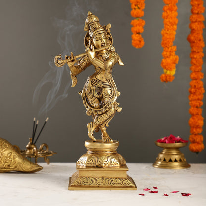 Krishna Superfine Brass Idol 15" - Budhshiv.com