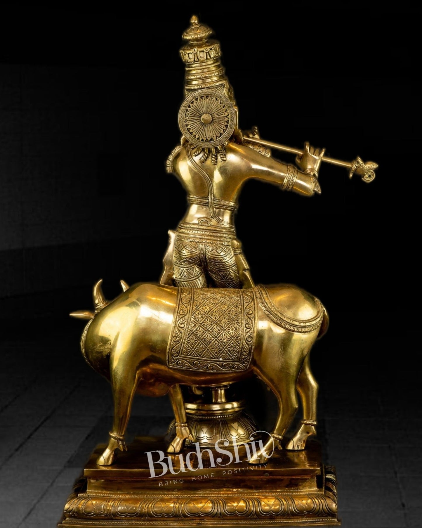 Krishna with cow Brass idol 25 inch - Budhshiv.com