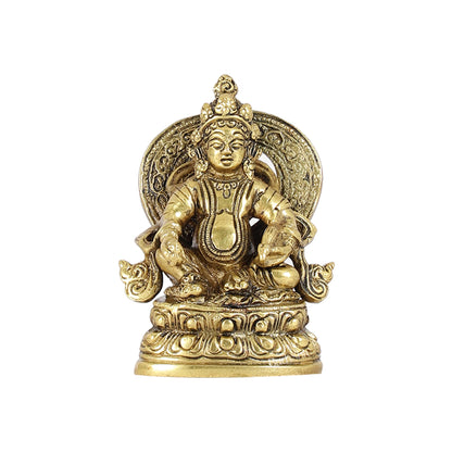 Kubera Brass Idol, 3.5" Height, Handcrafted Antique - Budhshiv.com