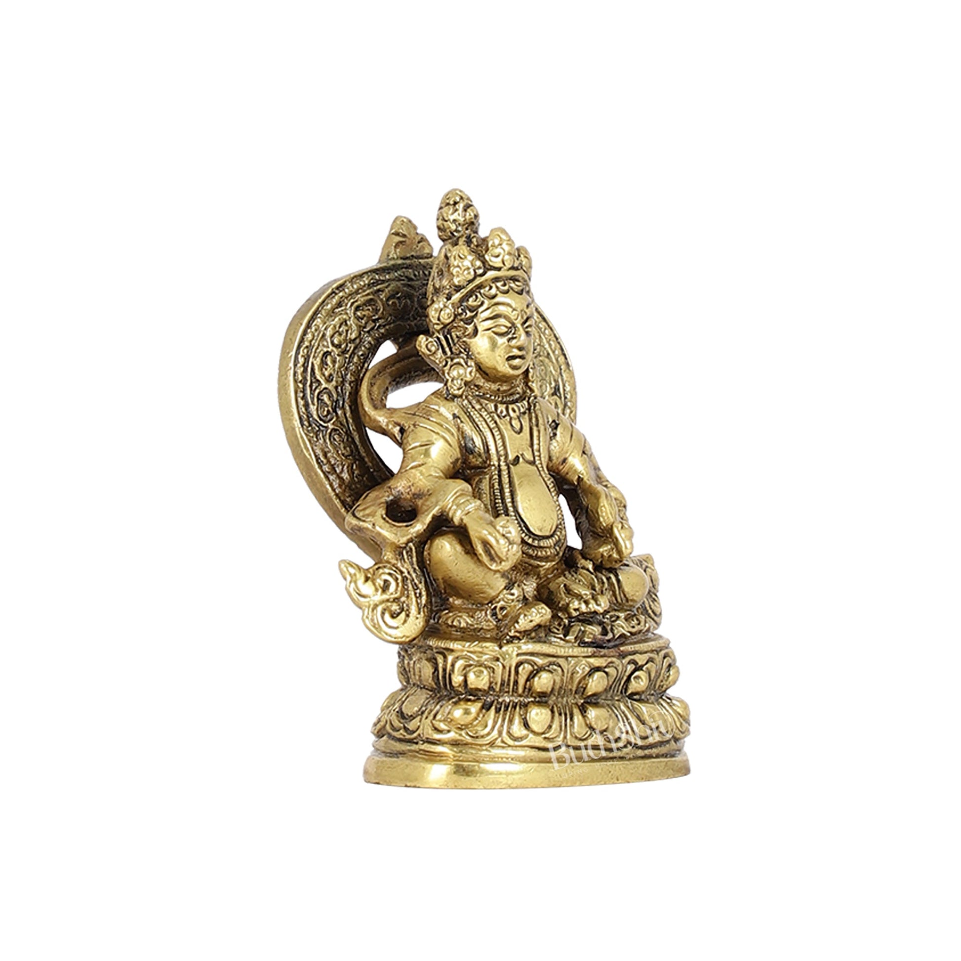 Kubera Brass Idol, 3.5" Height, Handcrafted Antique - Budhshiv.com
