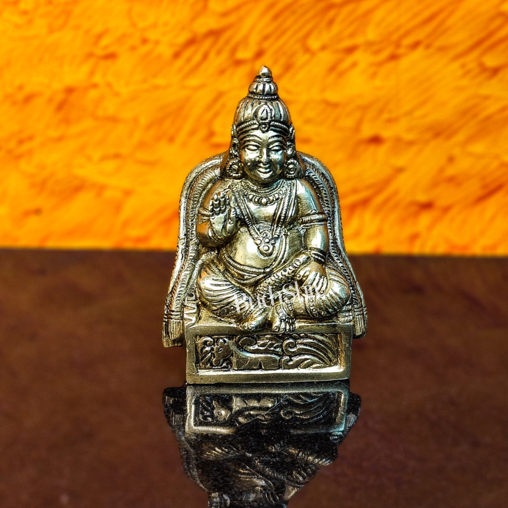 Kubera Brass Idol, 4.5" Height, Handcrafted - Budhshiv.com