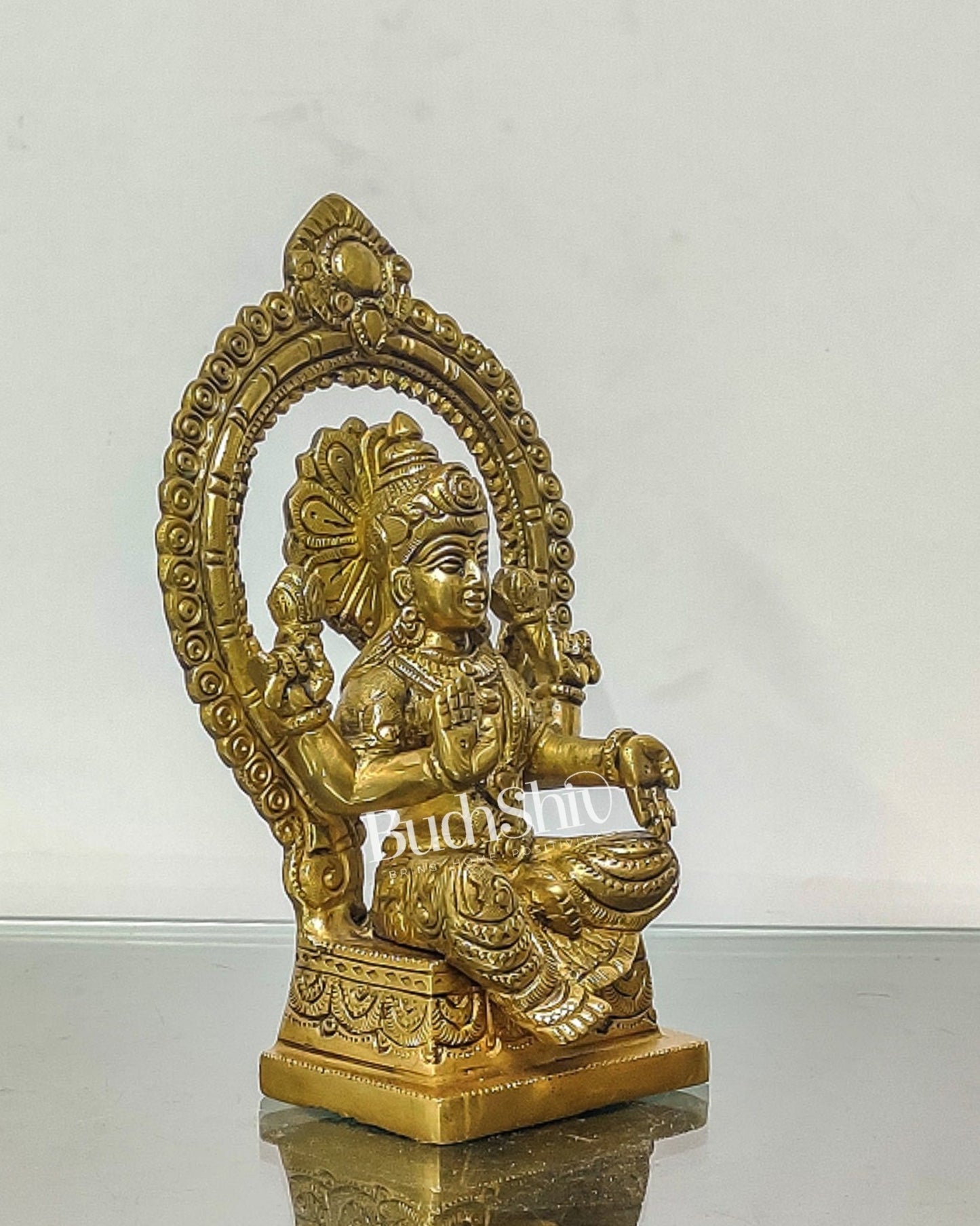 Lakshmi Brass idol with Prabhavali 8.5 " - Budhshiv.com