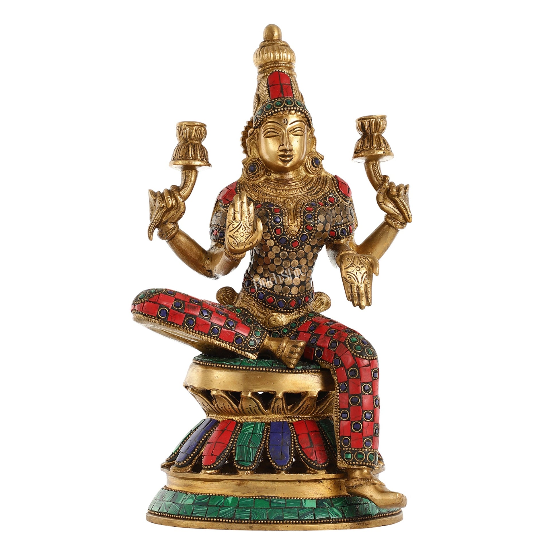 Lakshmi Brass Statue 12 inch with stonework - Budhshiv.com