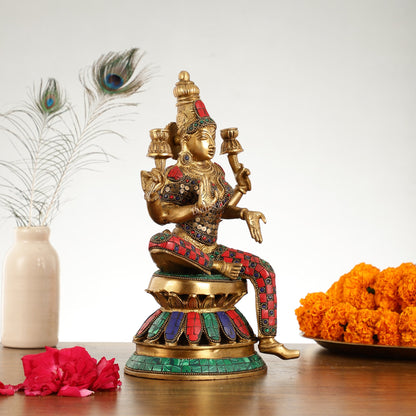 Lakshmi Brass Statue 12 inch with stonework - Budhshiv.com