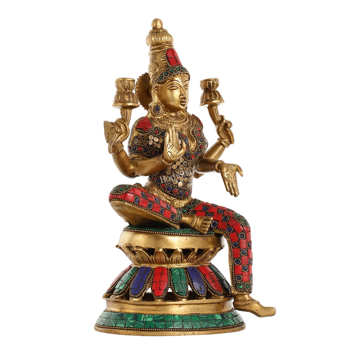 Lakshmi Brass Statue 12 inch with stonework - Budhshiv.com