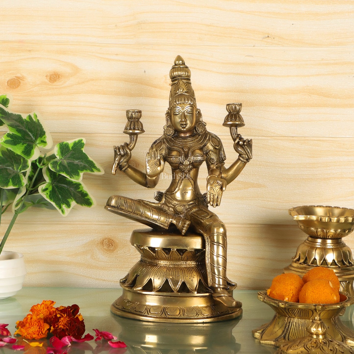 Lakshmi Brass Statue 12 inch - Budhshiv.com