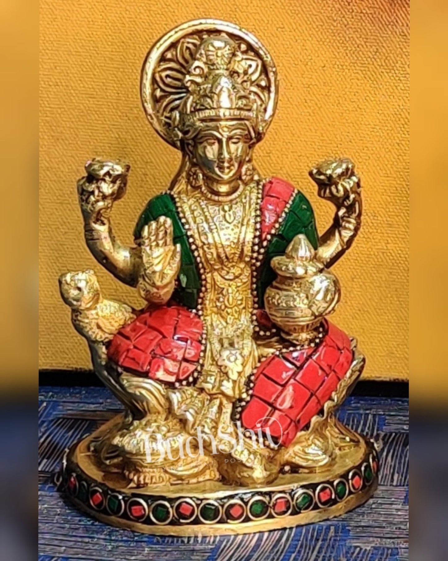 Lakshmi enchanting brass idol with stonework | suitable for office desk/study table/ temple - Budhshiv.com