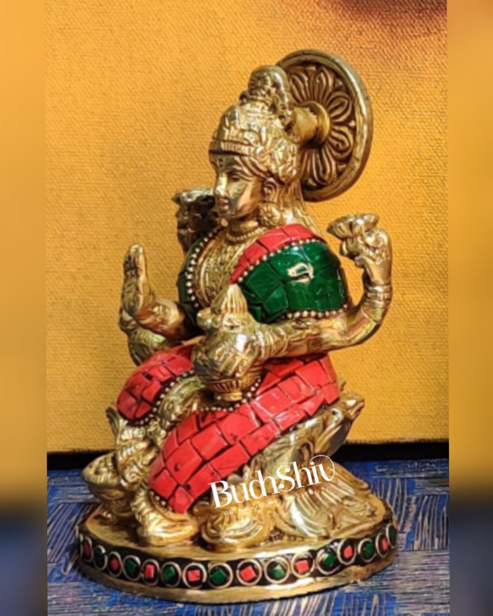Lakshmi enchanting brass idol with stonework | suitable for office desk/study table/ temple - Budhshiv.com