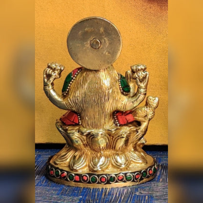 Lakshmi enchanting brass idol with stonework | suitable for office desk/study table/ temple - Budhshiv.com