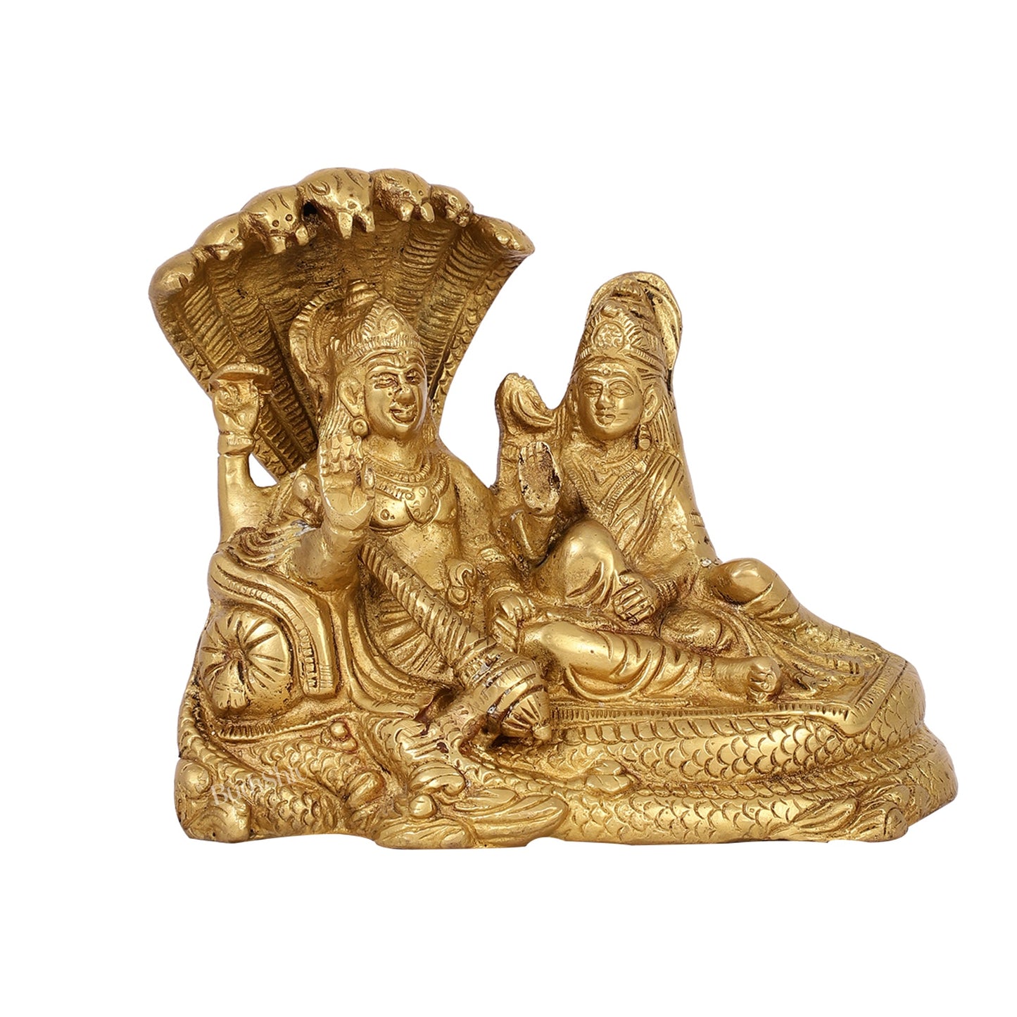 Lakshmi Narayan/ Vishnu Laskhmi brass idol resting on Sheshnaag Golden finish - Budhshiv.com