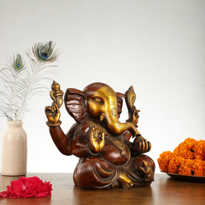 Large Brass Appu Ganesha Statue - 11 Inch - Budhshiv.com