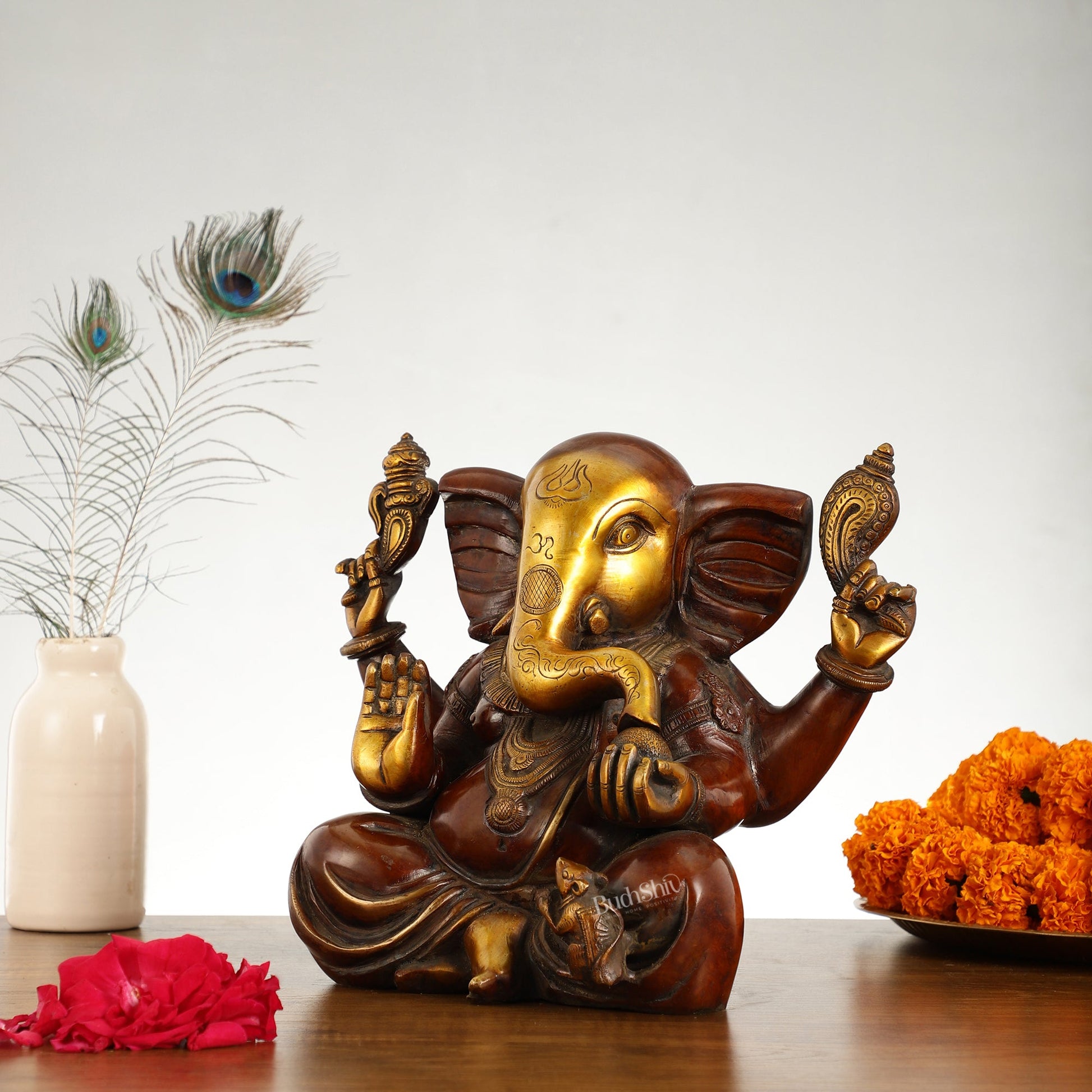 Large Brass Appu Ganesha Statue - 11 Inch - Budhshiv.com