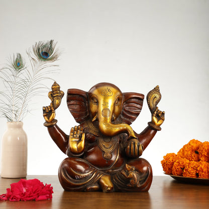 Large Brass Appu Ganesha Statue - 11 Inch - Budhshiv.com