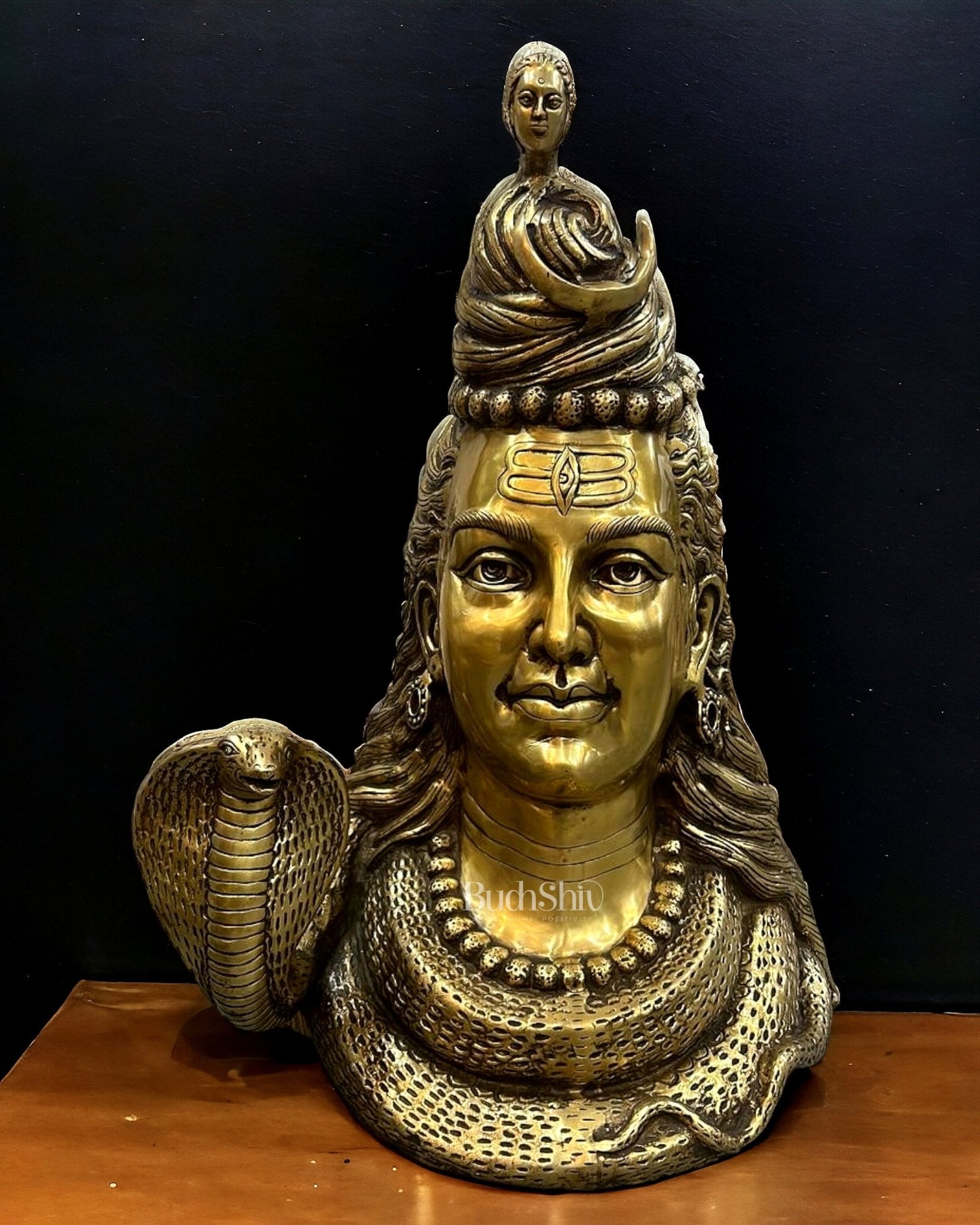 Large Brass Lord Shiva Head Bust - 27 inch - Budhshiv.com