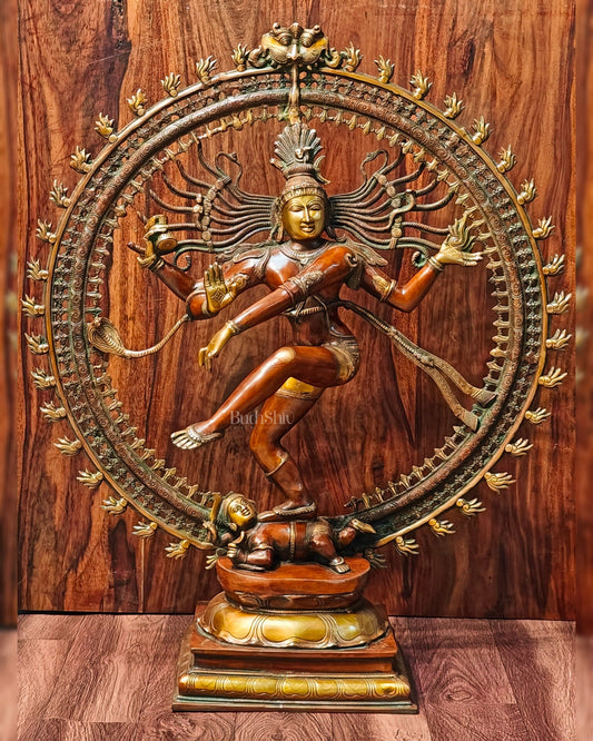 Large Handcrafted Superfine Brass Nataraja Statue - 36" Height - Budhshiv.com