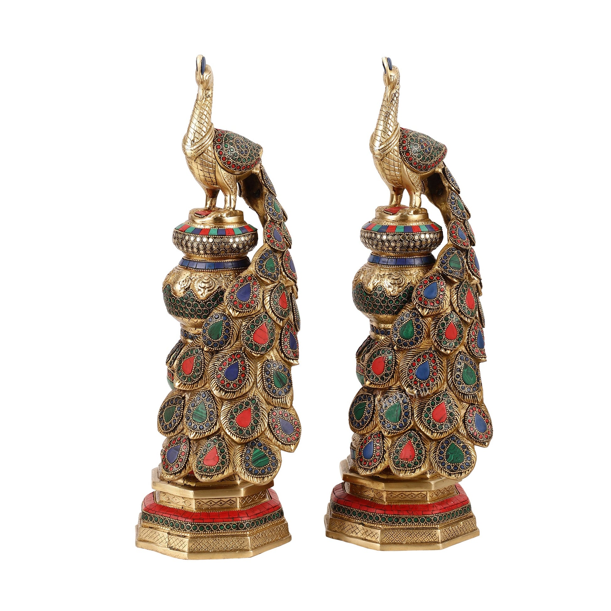 Large Peacock Showpiece with Meenakari - 20 Inch pair - Budhshiv.com