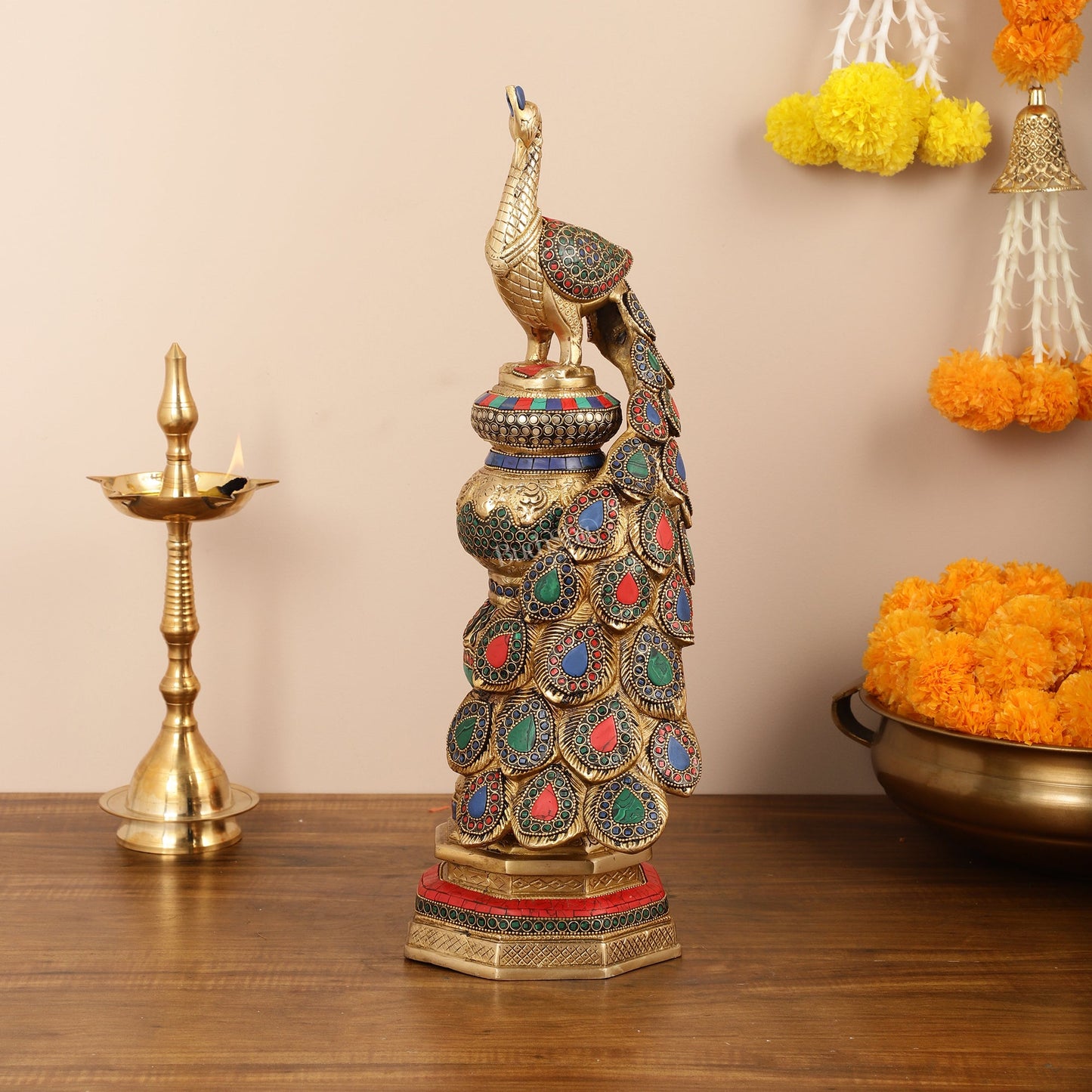 Large Peacock Showpiece with Meenakari - 20 Inch - Budhshiv.com