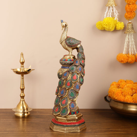 Large Peacock Showpiece with Meenakari - 20 Inch - Budhshiv.com