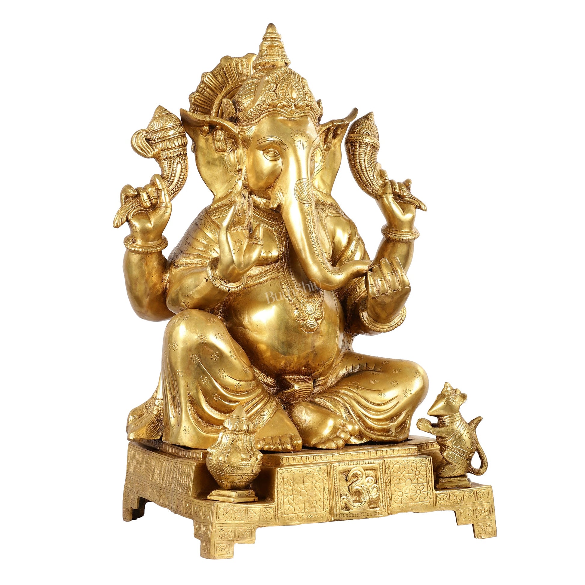 Large Pure Brass Ganesha Statue - 24" - Budhshiv.com