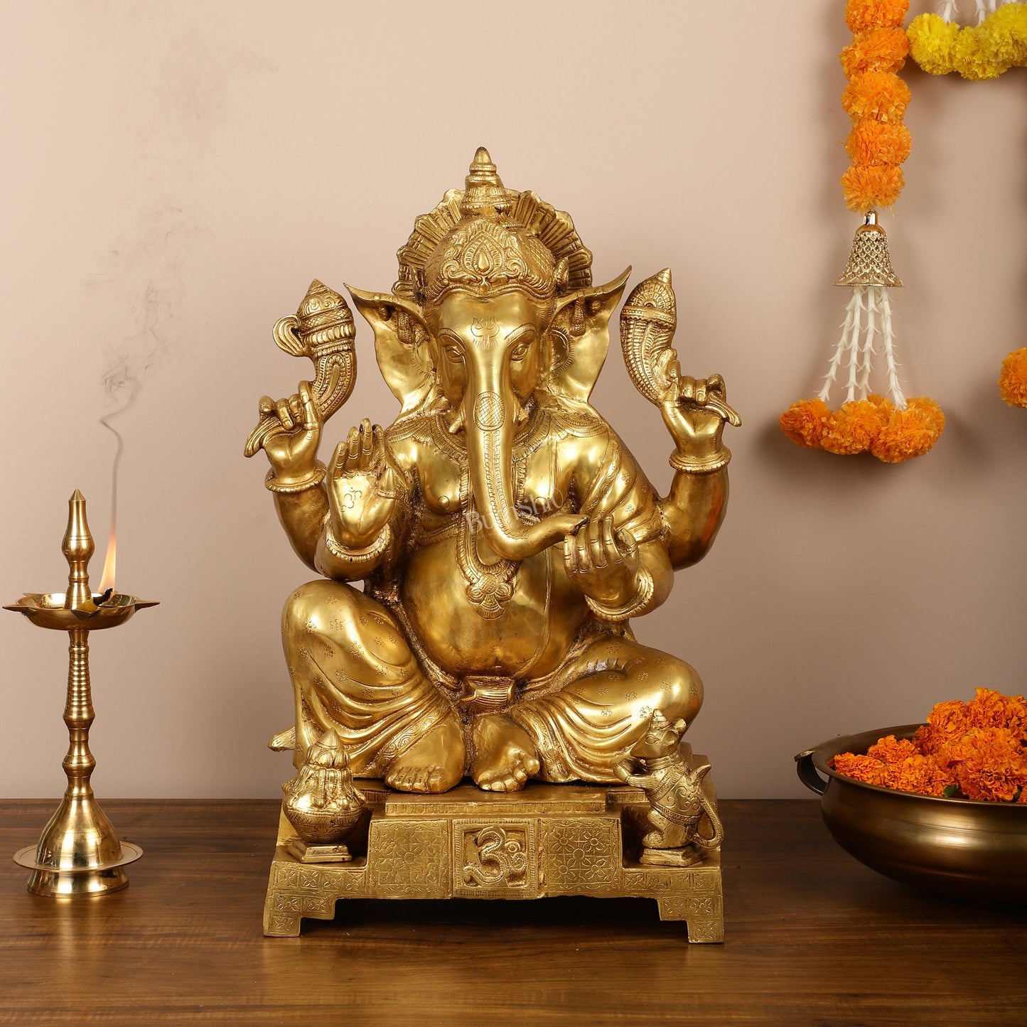 Large Pure Brass Ganesha Statue - 24" - Budhshiv.com