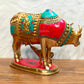 Large Pure Brass Kamdhenu Cow with Calf Statue - 13 inch - Budhshiv.com