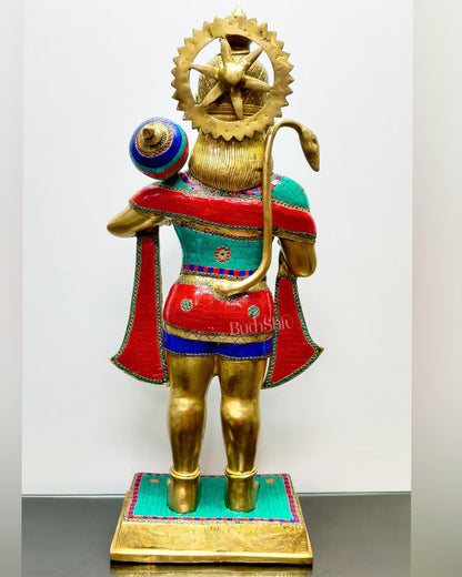 Large Pure Brass standing Hanuman statue 3 feet/ 35 inch - Budhshiv.com