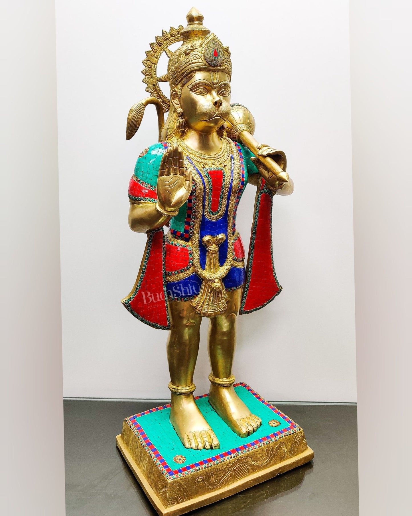 Large Pure Brass standing Hanuman statue 3 feet/ 35 inch - Budhshiv.com