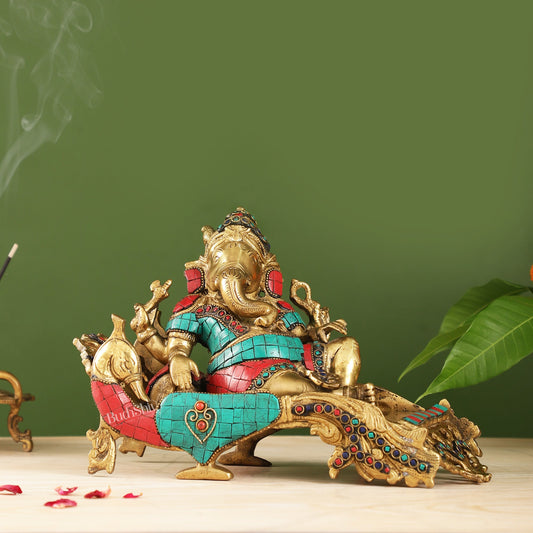 Lord Ganesh Resting idol showpiece 11 inch wide - Budhshiv.com