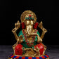 Lord Ganesha Ganpati Brass Idol Figure with Stonework 5.5 inches Mighty Form - Budhshiv.com