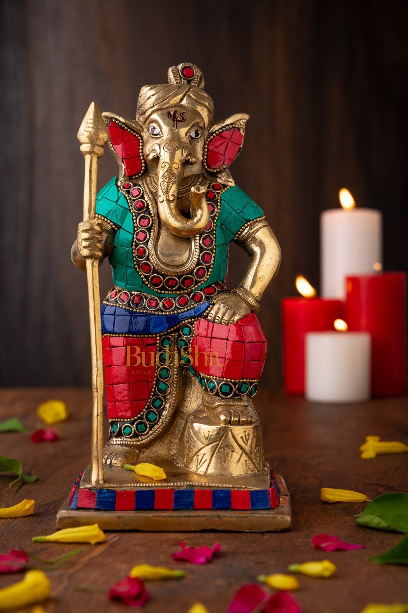 Brass Lord Ganesha Statue - Warrior Ganpati Idol - Dhristi Ganesh Figurine - Ekdañt Sculpture - Bhagwan Ganesh Idol - Gajanan Deity store - Gift