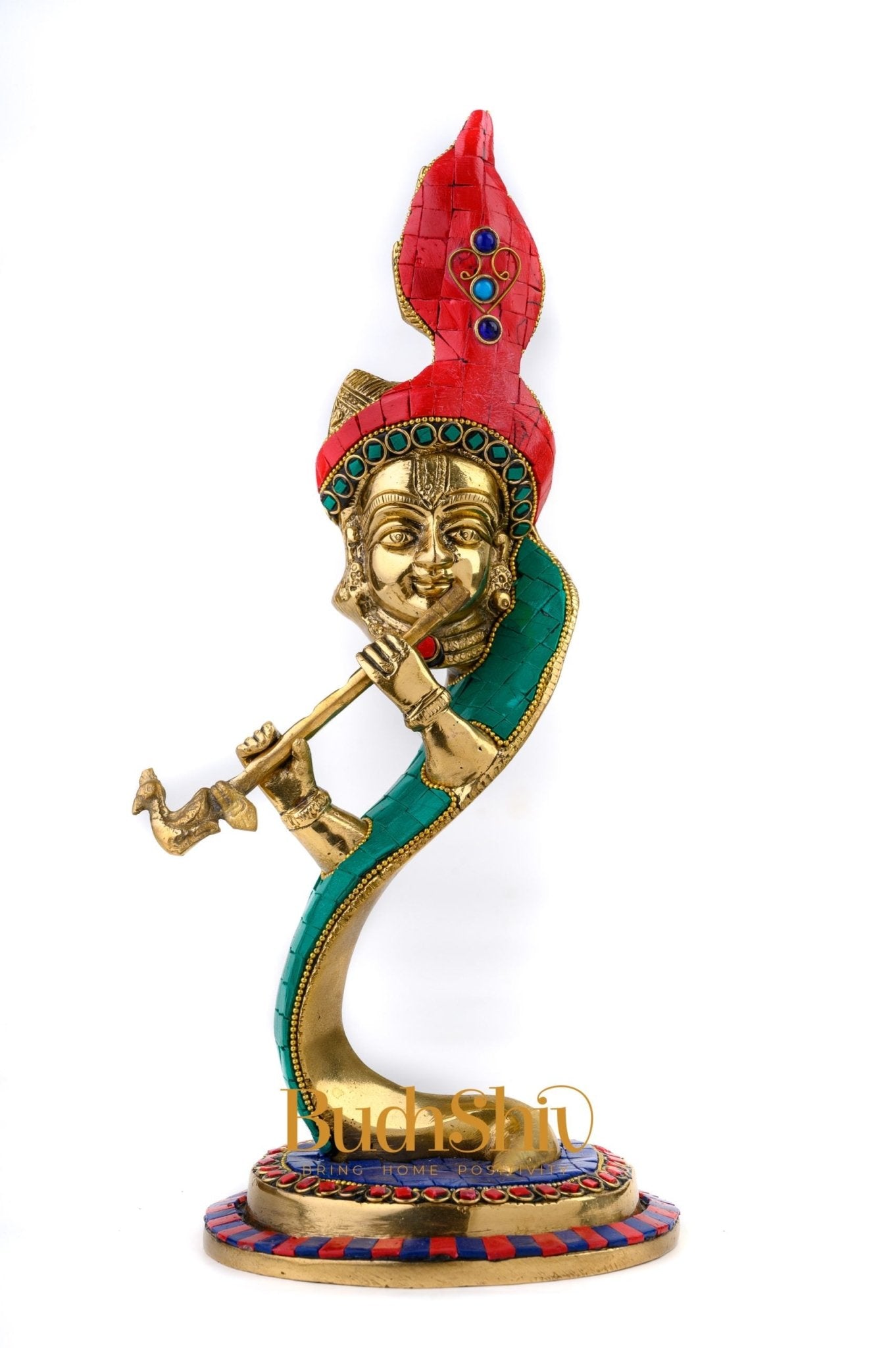 Lord Krishna Brass Idol - Modern Design - Ideal Showpiece - 13.5 inch - Budhshiv.com