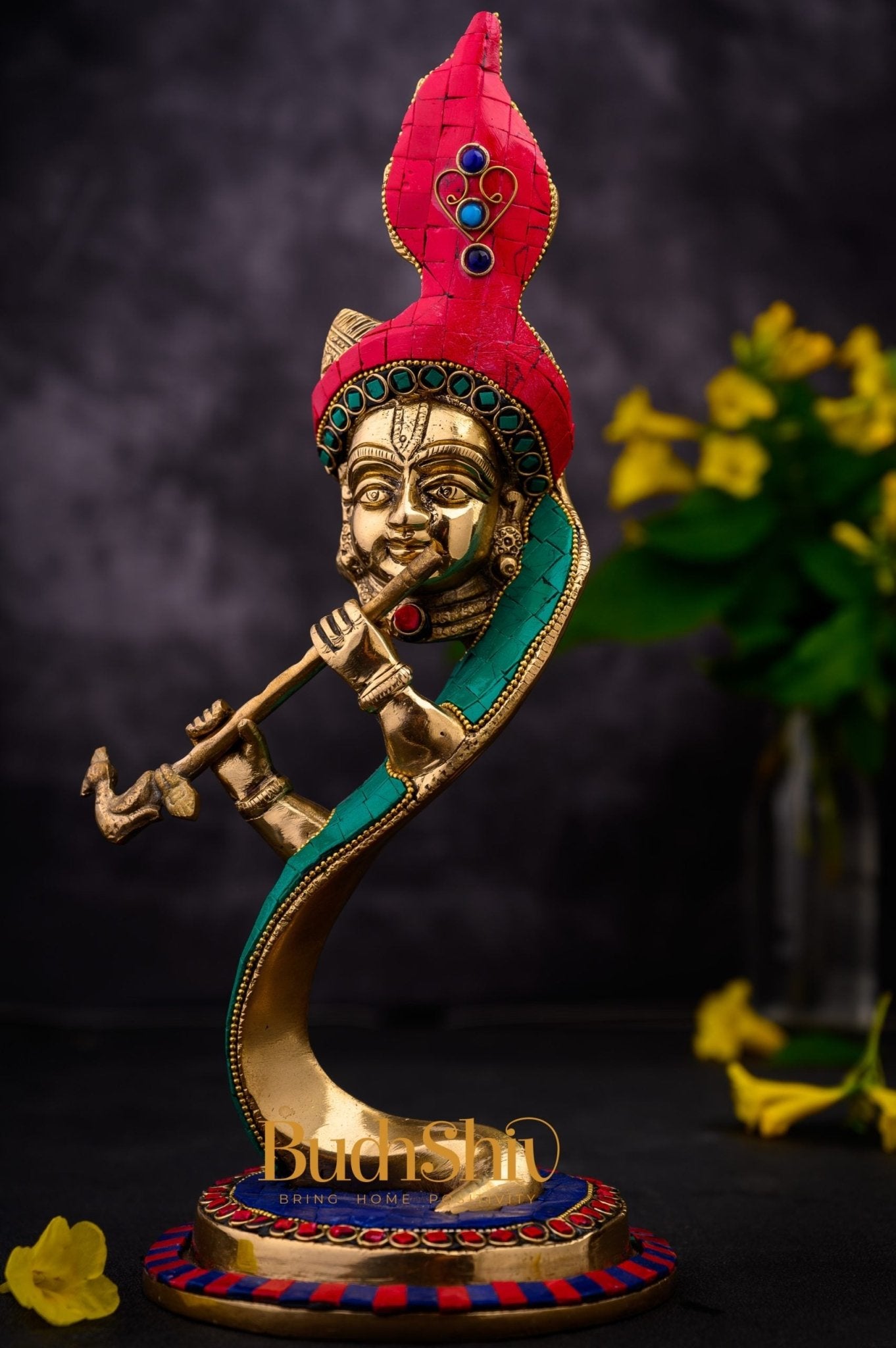 Lord Krishna Brass Idol - Modern Design - Ideal Showpiece - 13.5 inch - Budhshiv.com