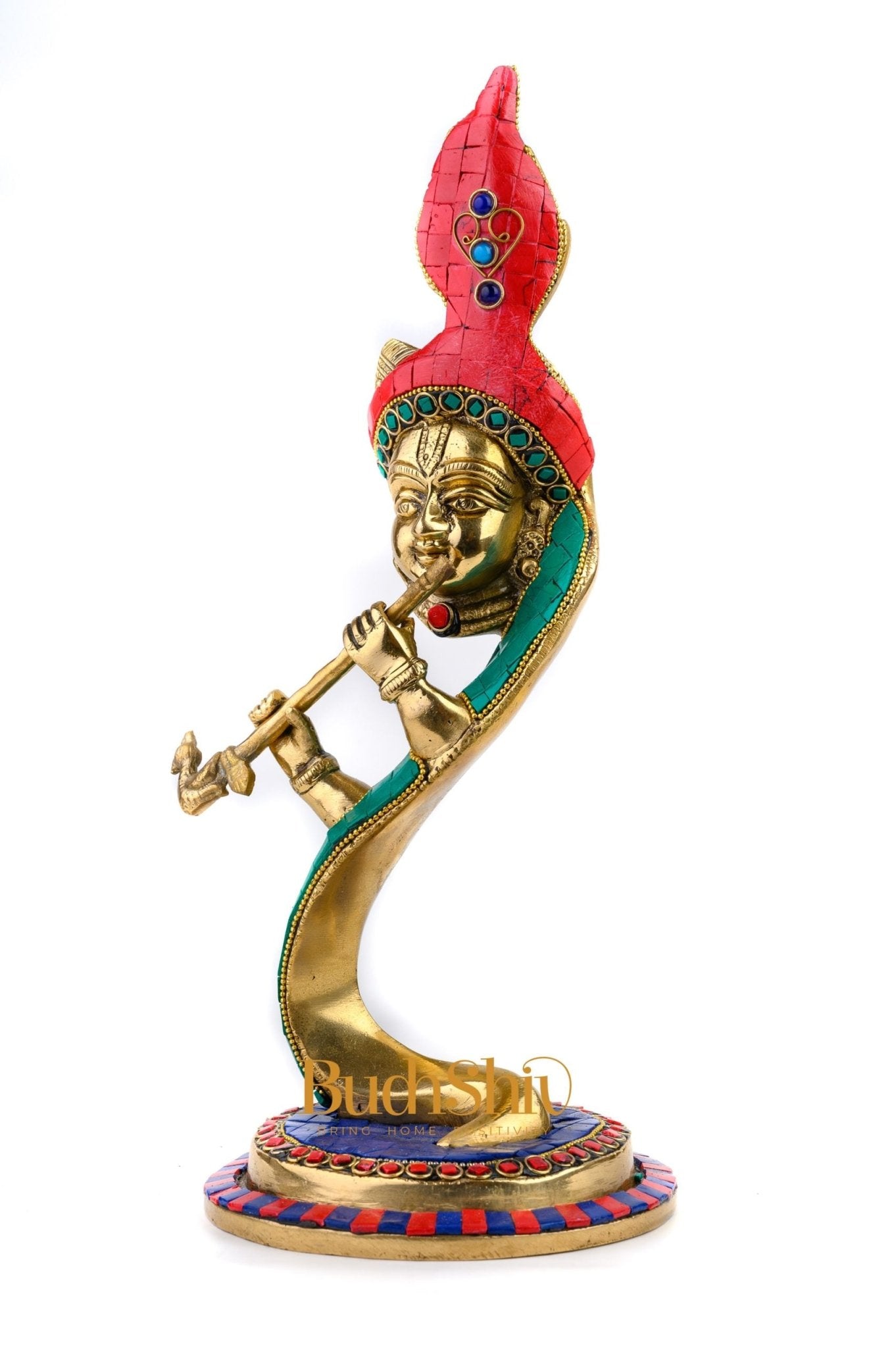 Lord Krishna Brass Idol - Modern Design - Ideal Showpiece - 13.5 inch - Budhshiv.com