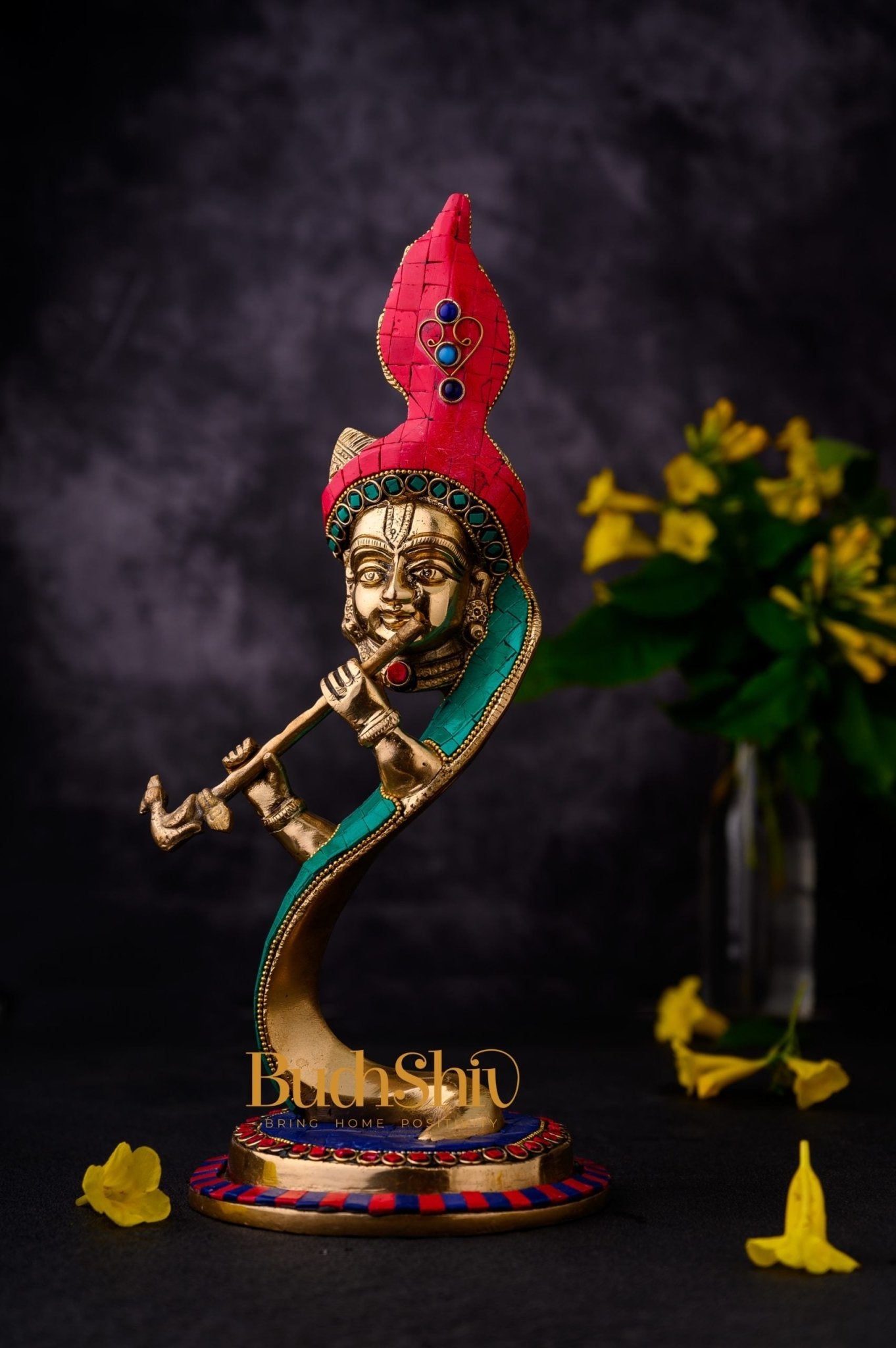 Lord Krishna Brass Idol - Modern Design - Ideal Showpiece - 13.5 inch - Budhshiv.com