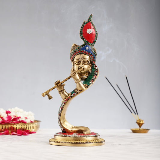 Lord Krishna Brass Idol - Modern Design - Ideal Showpiece - 13.5 inch - Budhshiv.com