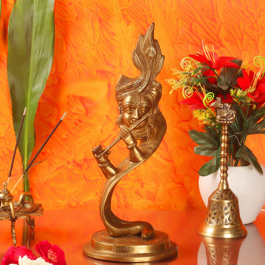 Lord Krishna Brass Idol - Modern Design - Ideal Showpiece - 13.5 inch - Budhshiv.com