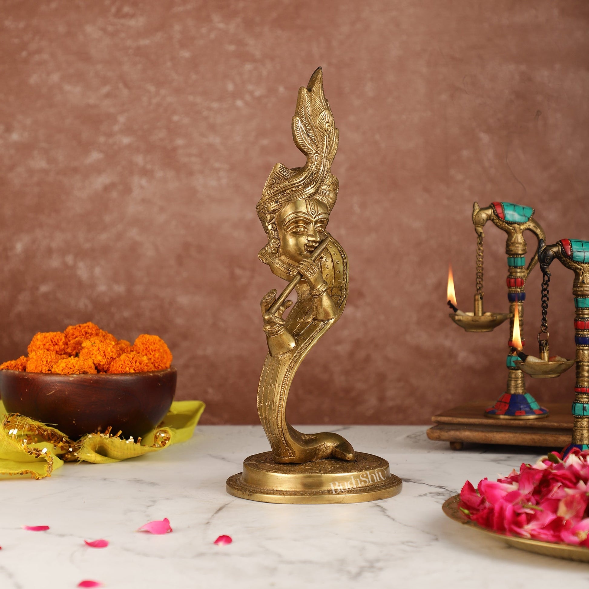 Lord Krishna Brass Idol - Modern Design - Ideal Showpiece - 13.5 inch - Budhshiv.com