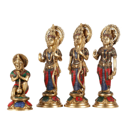 Lord Ram Darbar idols: Superfine Brass Set - 13" stonework - Budhshiv.com