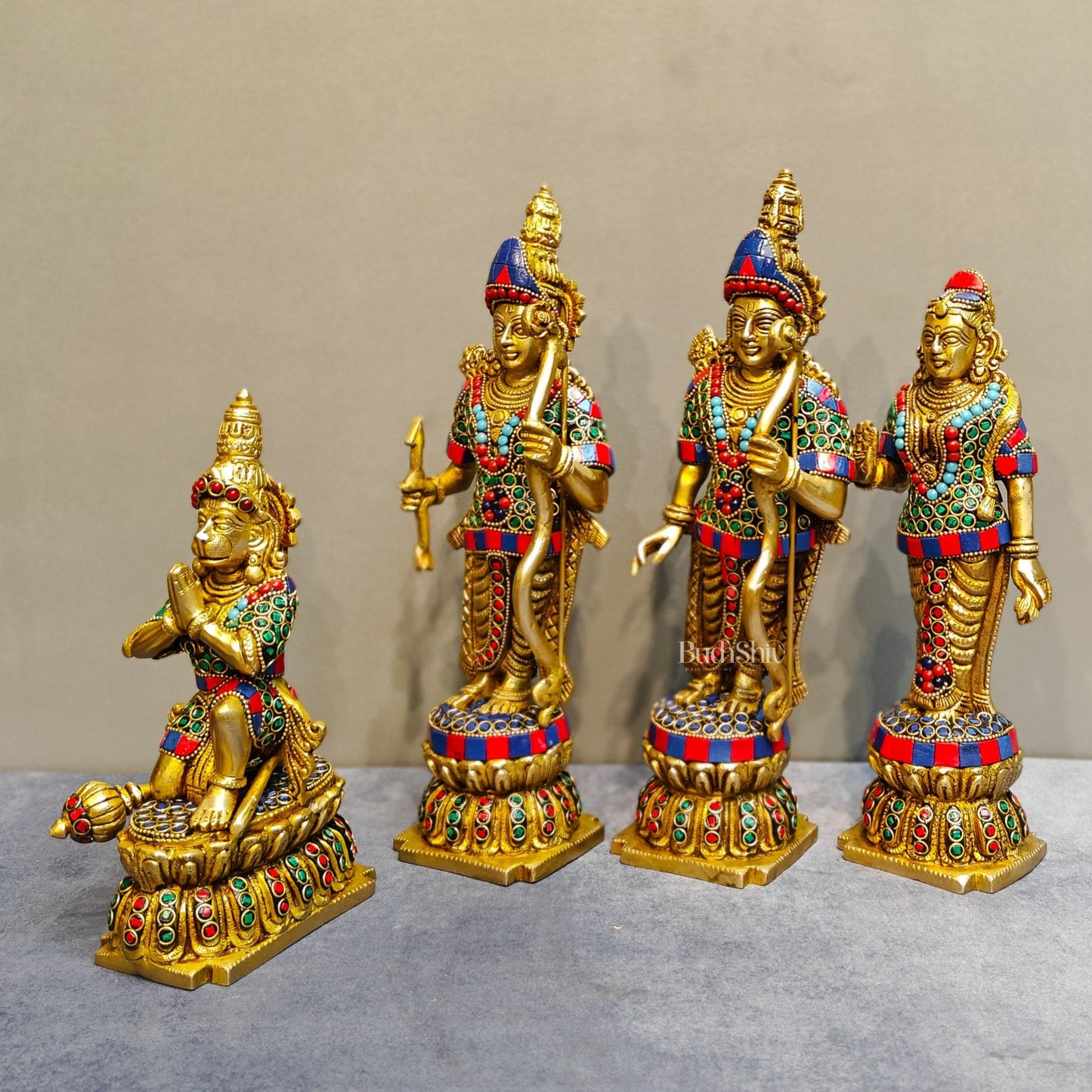 Lord Ram Darbar: Superfine Brass Set - 12" stonework - Budhshiv.com