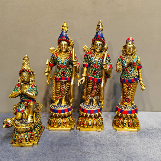 Lord Ram Darbar: Superfine Brass Set - 12" stonework - Budhshiv.com