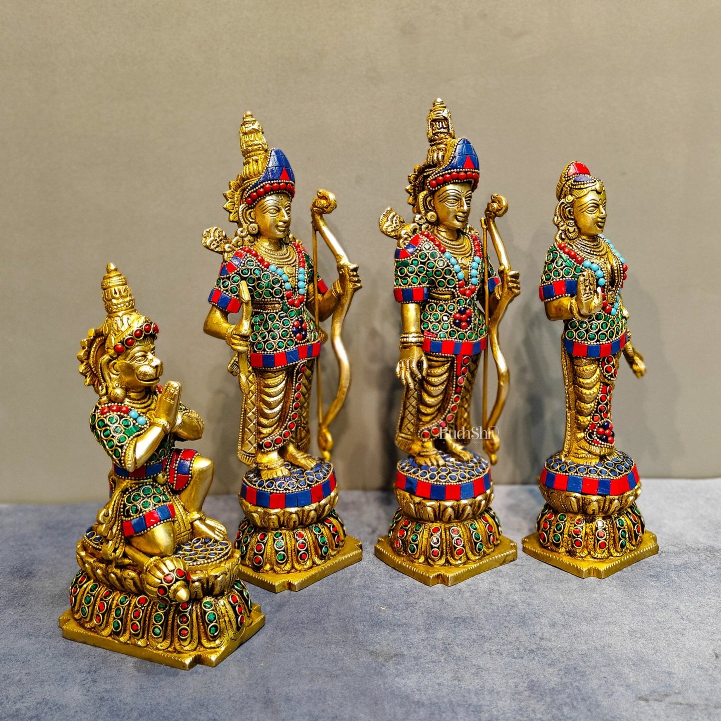 Lord Ram Darbar: Superfine Brass Set - 12" stonework - Budhshiv.com